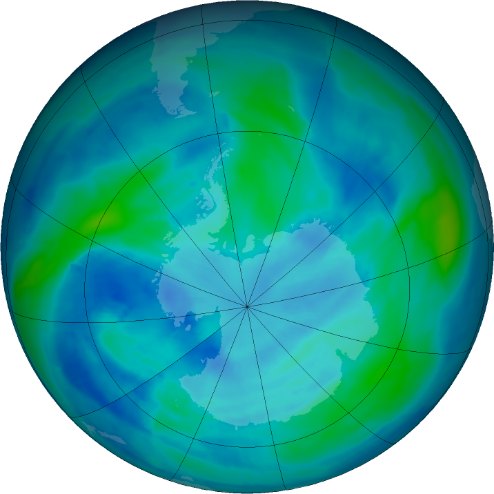 Antarctic ozone map for 19 March 2016